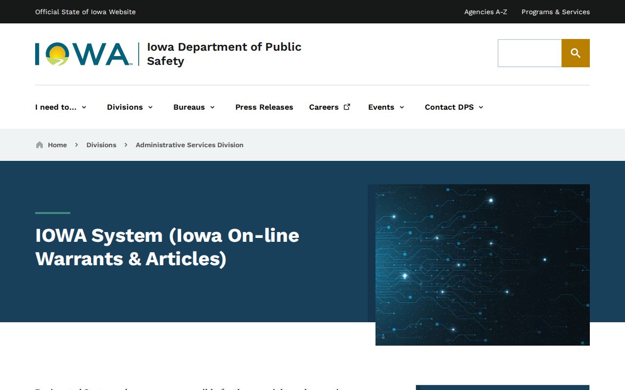IOWA System agency network distinguished from Clayton County public warrant records