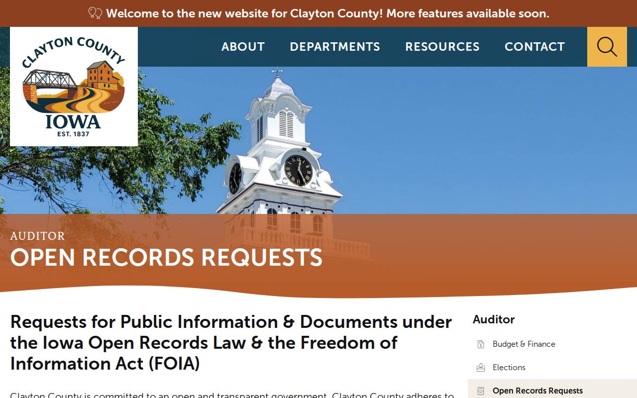 Clayton County warrant records request process under Iowa Chapter 22
