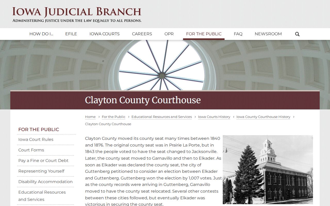 Clayton County courthouse history for Elkader warrant and court records