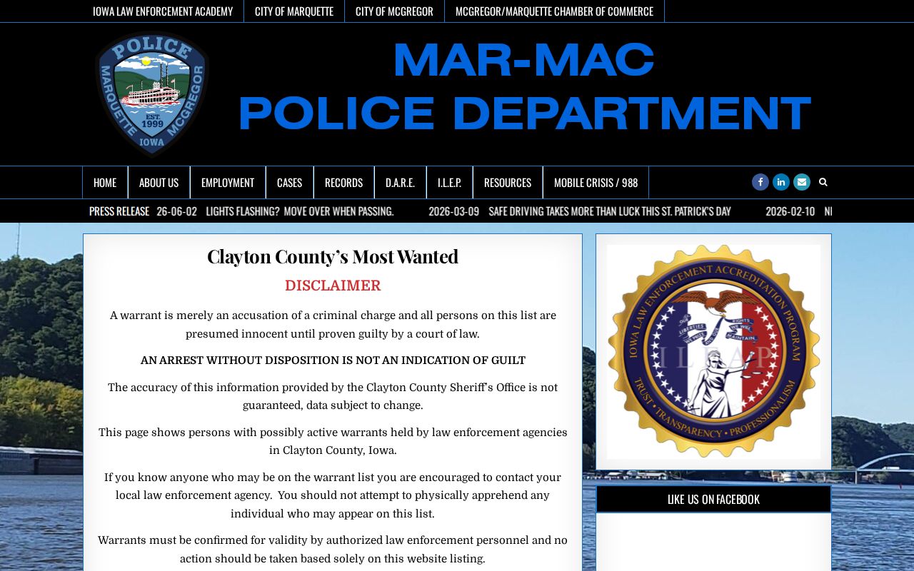 Clayton County municipal warrant distinction from a curated most-wanted list